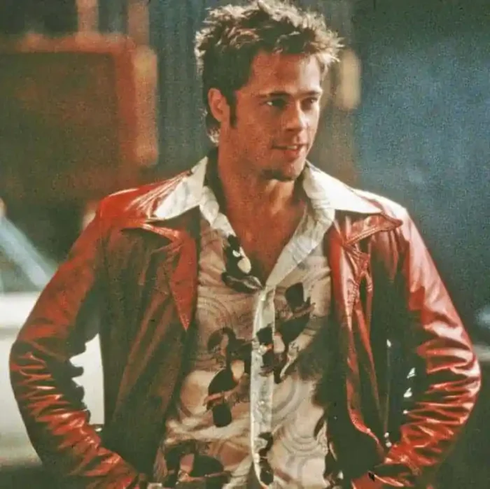 Brad Pitts Tyler Durden Fight Club Mayhem Red Leather Jacket theleatherjacketer 0001