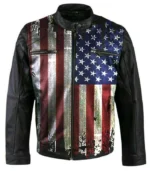 USA Flag Vintage Biker Black Leather Jacket