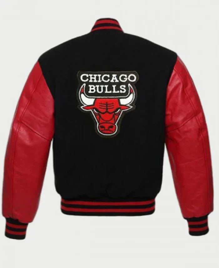 Mens Letterman Chicago Bulls Wool Red Black Jacket back