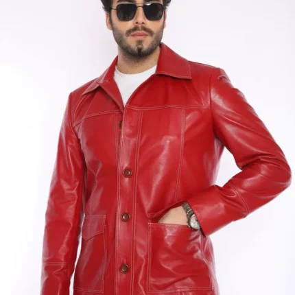 Fight Club Tyler Durden Mayhem Red Leather Jacket