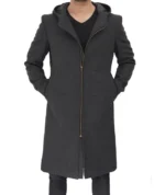 Men's Classic Barry Grey Wool Coat With Hood