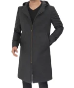 Men's Classic Barry Grey Wool Coat With Hood