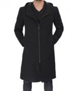 Barry Black Wool Coat With Hood For Mens