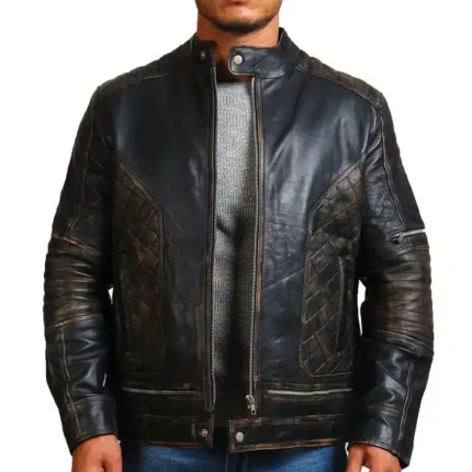 Bones and Skull Black Biker Leather Jacket - Rare Leather