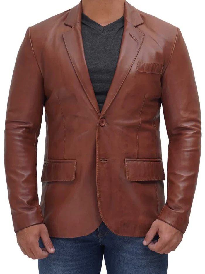 brandon mens tan real leather blazer rare leather