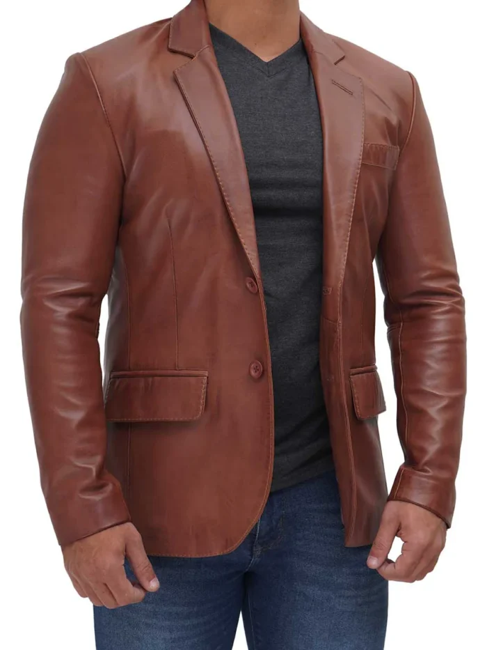 Brandon Men's Tan Real Leather Blazer