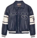 Dark Blue Avirex Leather Bomber Jacket