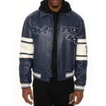 Dark Blue Avirex Leather Bomber Jacket