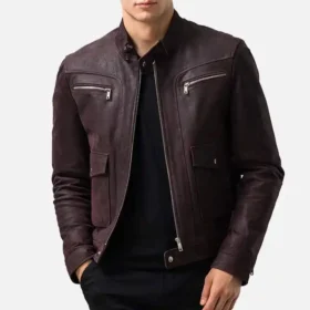 Dark Maroon Leather Jacket For Men