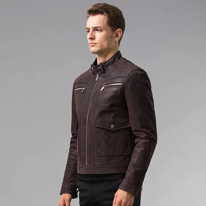 Dark Maroon Leather Jacket For Men