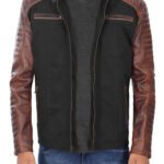 Darrell Men's Black and Brown Cafe Racer Leather Jacket