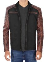 Darrell Men's Black and Brown Cafe Racer Leather Jacket - Rare Leather