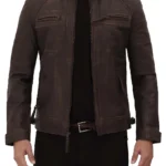 Diamond Men's Distressed Brown Motorcycle Leather Jacket