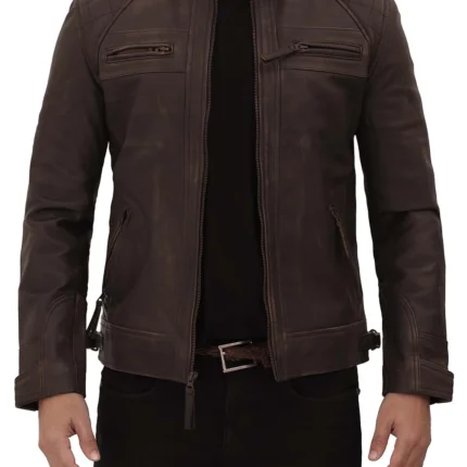 Diamond Men's Distressed Brown Motorcycle Leather Jacket