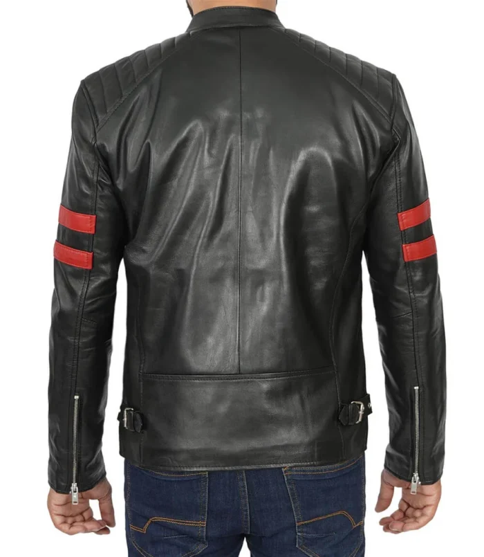 hunter mens red stripe cafe racer leather jacket rare leather 1