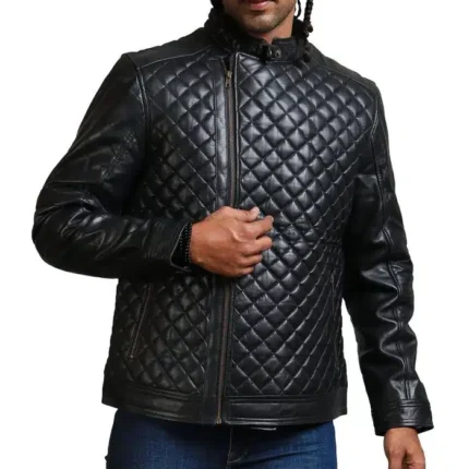 iamond quilted black men fashion jacket rare leather 1