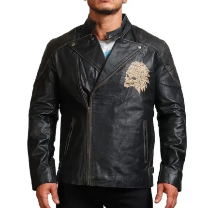 Men Indian Skull Black Leather Jacket