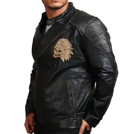 Men Indian Skull Black Leather Jacket