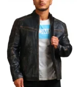 Moto Distressed Black Vintage Cowhide Leather Jacket