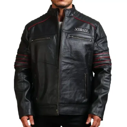 Sword Black Cowhide Leather Jacket