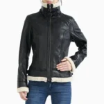 Women B3 Bomber Black Sheepskin Shearling Leather Jacket Rare Leather