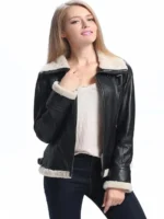 Women B3 Bomber Black Sheepskin Shearling Leather Jacket Rare Leather