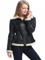 Women B3 Bomber Black Sheepskin Shearling Leather Jacket Rare Leather