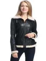 Women B3 Bomber Black Sheepskin Shearling Leather Jacket Rare Leather