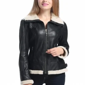 Women B3 Bomber Black Sheepskin Shearling Leather Jacket