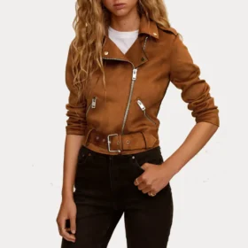 Women Brown Biker Suede Leather Jacket