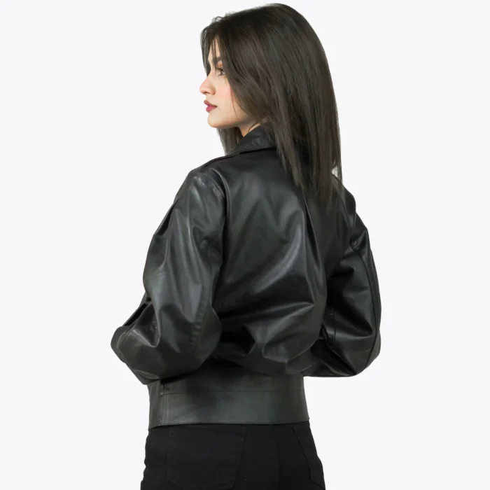 womens biker black leather jacket rare leather 2