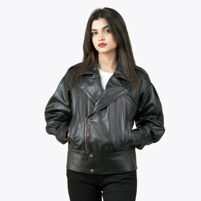 womens biker black leather jacket rare leather 3