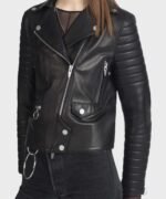 Women's Padded Sleeves Black Motorcycle Jacket