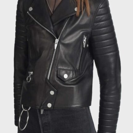 Women's Padded Sleeves Black Motorcycle Jacket