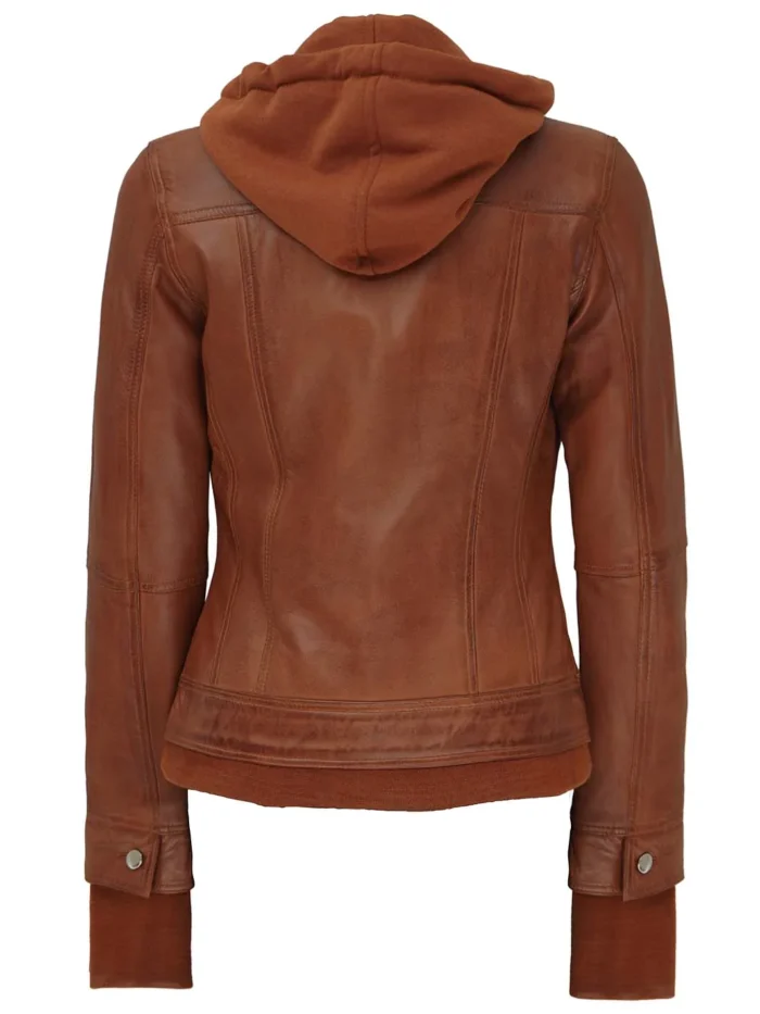 womens tan wax bomber leather jacket with hood rare leather 6