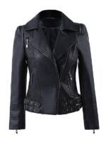 Women's Zip Up Moto Biker Leather Jacket