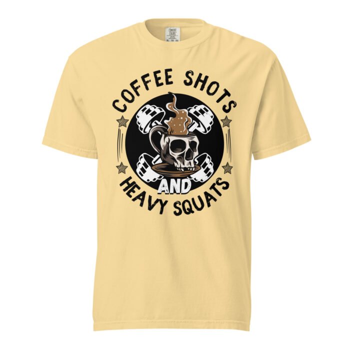 Coffee Shots And Heavy Squats Unisex T-shirt-Rare Leather- GYM T shirts