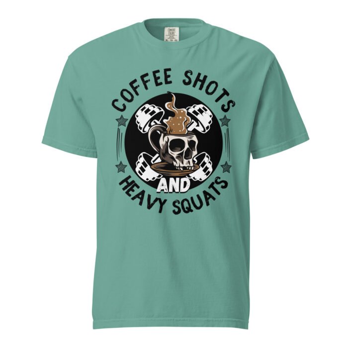 Coffee Shots And Heavy Squats Unisex T-shirt-Rare Leather- GYM T shirts