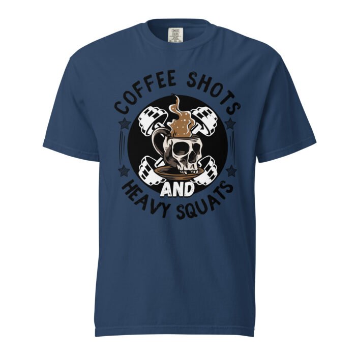 Coffee Shots And Heavy Squats Unisex T-shirt-Rare Leather- GYM T shirts