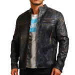 Distressed Men Black Motorcycle Leather Jacket