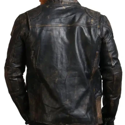 Distressed Men Black Motorcycle Leather Jacket