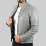 Harry Men’s Grey Leather Biker Jacket