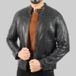 Tristan Men’s Quilted Black Leather Biker Jacket