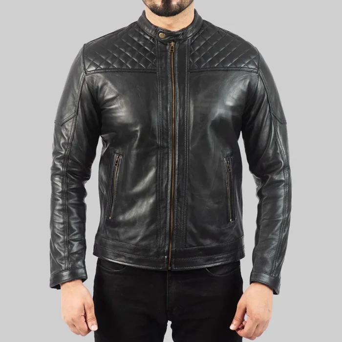 Tristan Mens Quilted Black Leather Biker Jacket