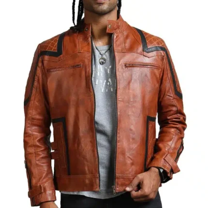 Designer Men Brown Waxed Leather Jacket