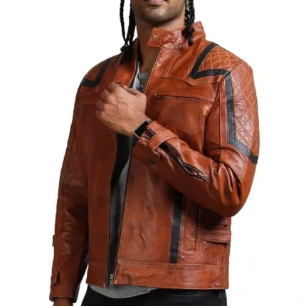 Designer Men Brown Waxed Leather Jacket