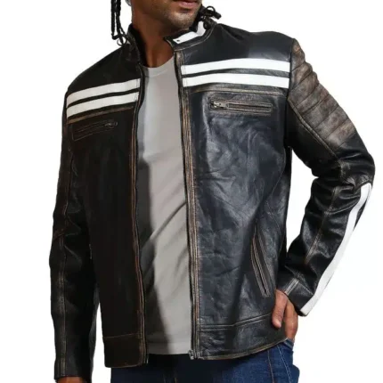 Designer Men Distressed Black Leather Jacket