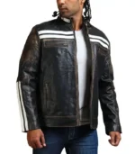 Designer Men Distressed Black Leather Jacket