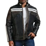 Designer Men Distressed Black Leather Jacket