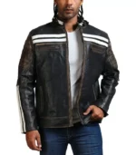 Designer Men Distressed Black Leather Jacket